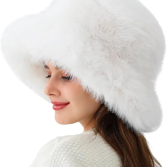 Fuzzy Wide Brim Faux Fur Bucket Hat main image 5